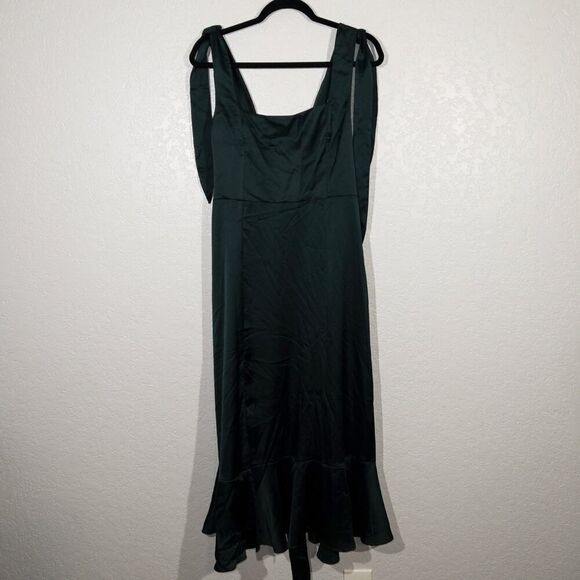 New Show Me Your Mumu Deep Emerald Luxe Satin Claire Midi Dress Large - Picture 8 of 10